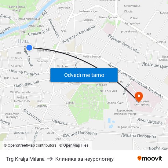 Trg Kralja Milana to Клиника за неурологију map