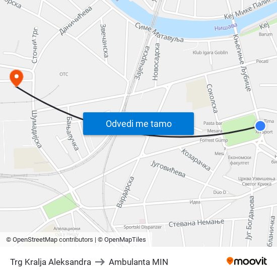 Trg Kralja Aleksandra to Ambulanta MIN map