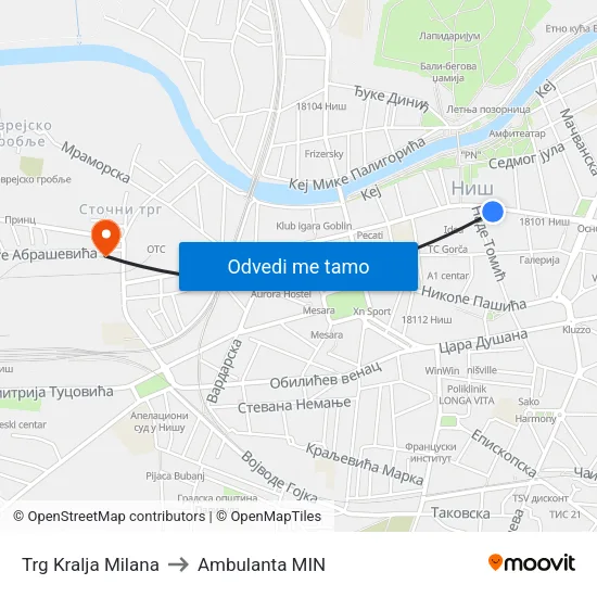Trg Kralja Milana to Ambulanta MIN map