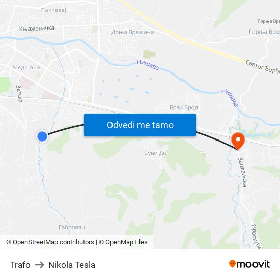 Trafo to Nikola Tesla map