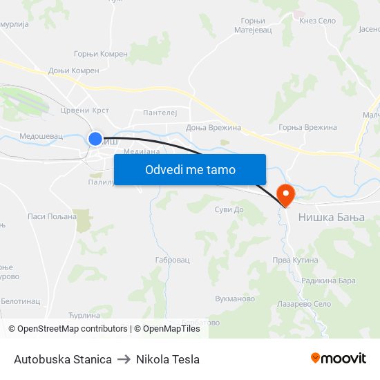 Autobuska Stanica to Nikola Tesla map