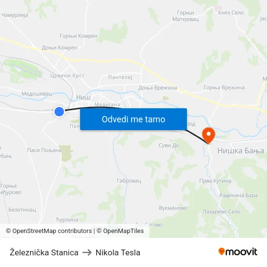 Železnička Stanica to Nikola Tesla map