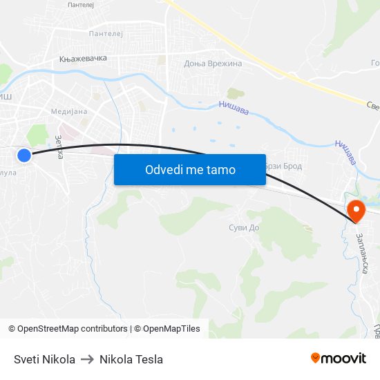 Sveti Nikola to Nikola Tesla map