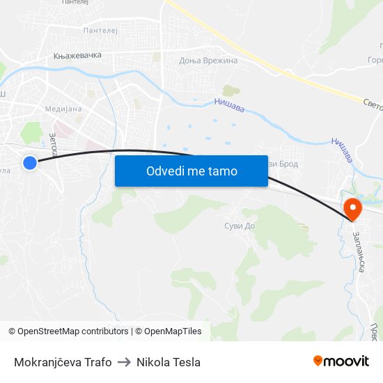 Mokranjčeva Trafo to Nikola Tesla map