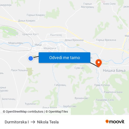 Durmitorska I to Nikola Tesla map