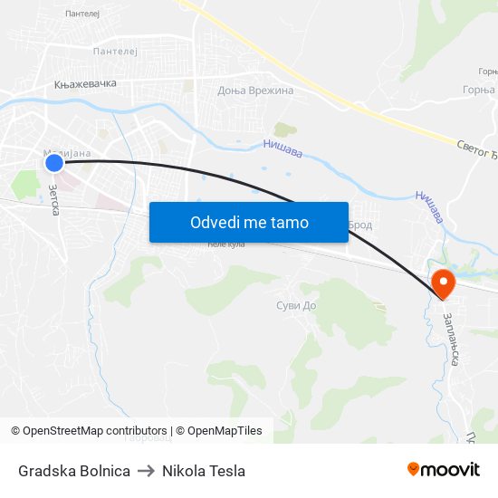 Gradska Bolnica to Nikola Tesla map