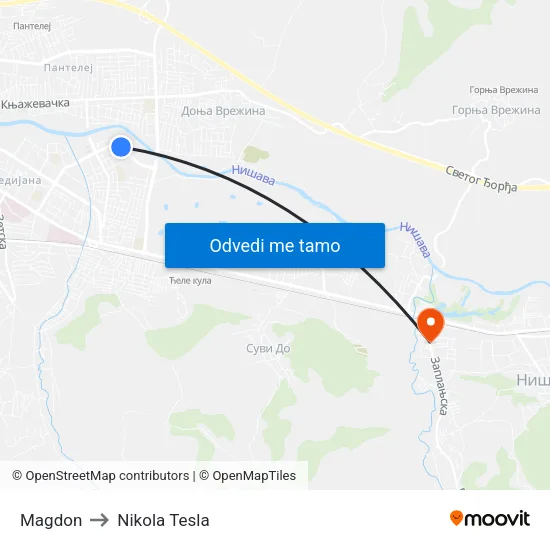 Magdon to Nikola Tesla map