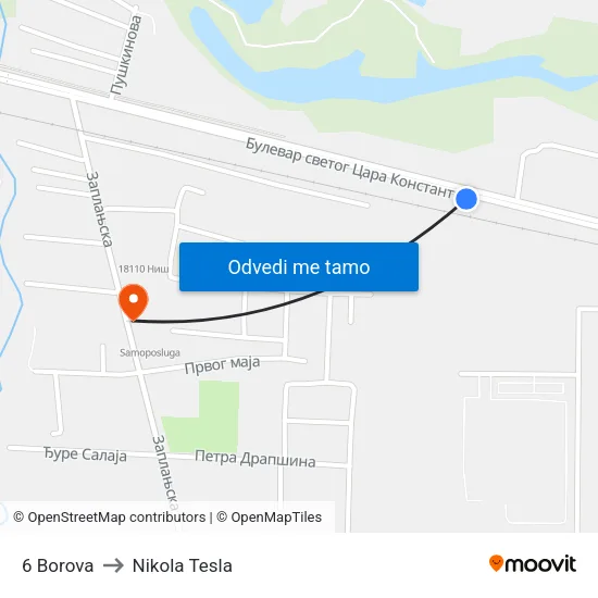 6 Borova to Nikola Tesla map