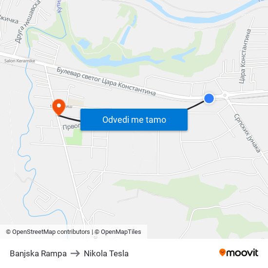 Banjska Rampa to Nikola Tesla map