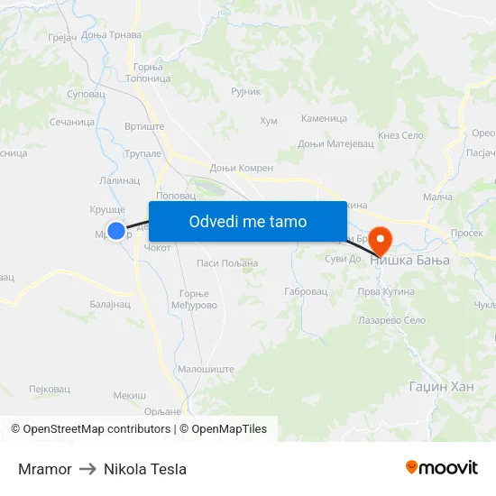 Mramor to Nikola Tesla map