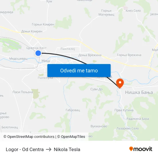 Logor - Od Centra to Nikola Tesla map