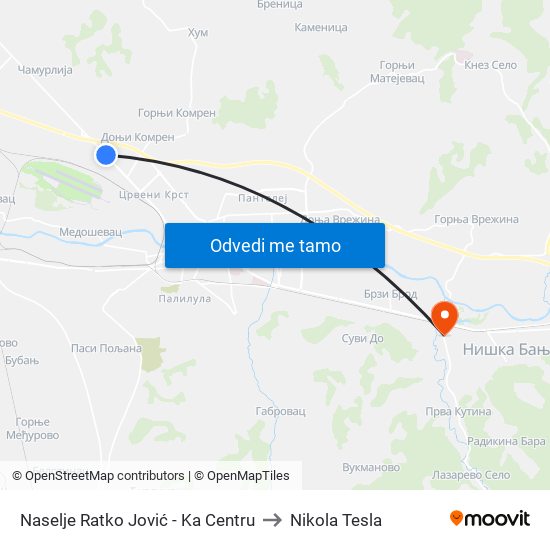 Naselje Ratko Jović - Ka Centru to Nikola Tesla map