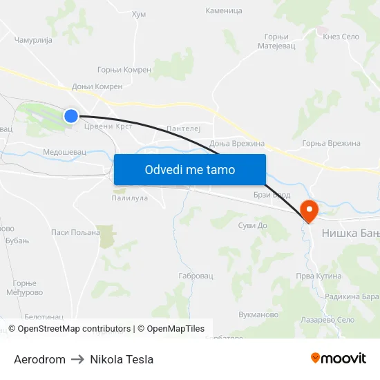 Aerodrom to Nikola Tesla map
