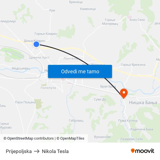 Prijepoljska to Nikola Tesla map