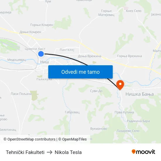 Tehnički Fakulteti to Nikola Tesla map