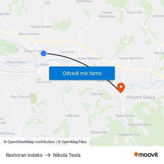 Restoran Indeks to Nikola Tesla map