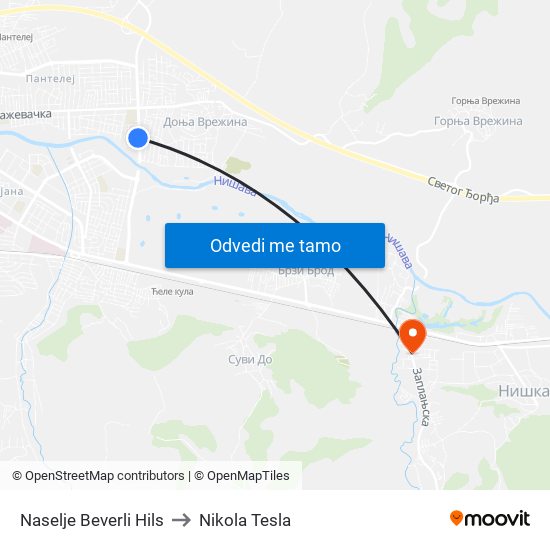 Naselje Beverli Hils to Nikola Tesla map