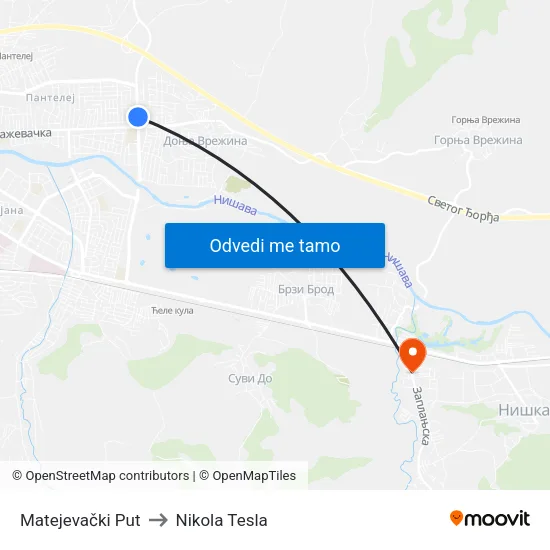 Matejevački Put to Nikola Tesla map