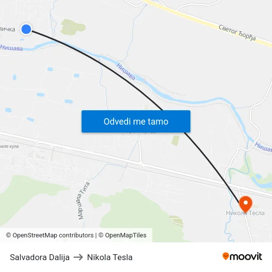 Salvadora Dalija to Nikola Tesla map