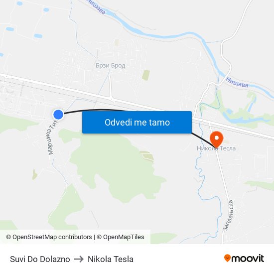 Suvi Do Dolazno to Nikola Tesla map