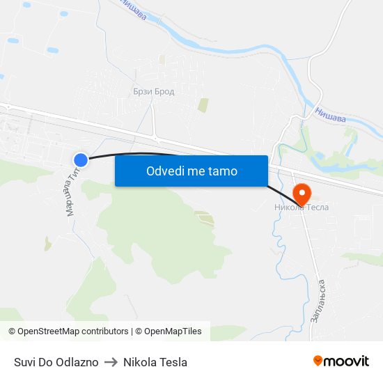 Suvi Do Odlazno to Nikola Tesla map