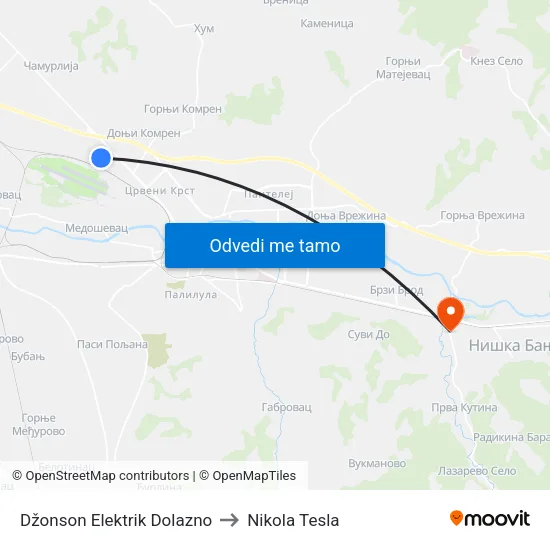 Džonson Elektrik Dolazno to Nikola Tesla map