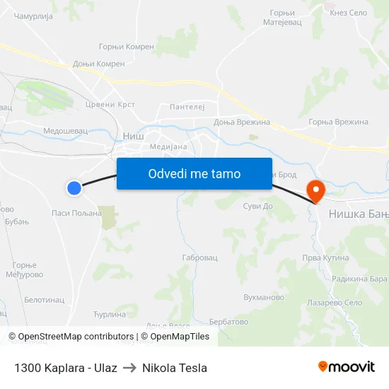 1300 Kaplara - Ulaz to Nikola Tesla map