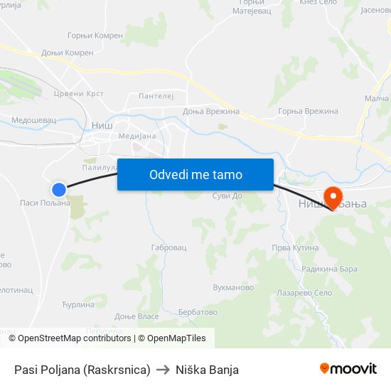 Pasi Poljana (Raskrsnica) to Niška Banja map