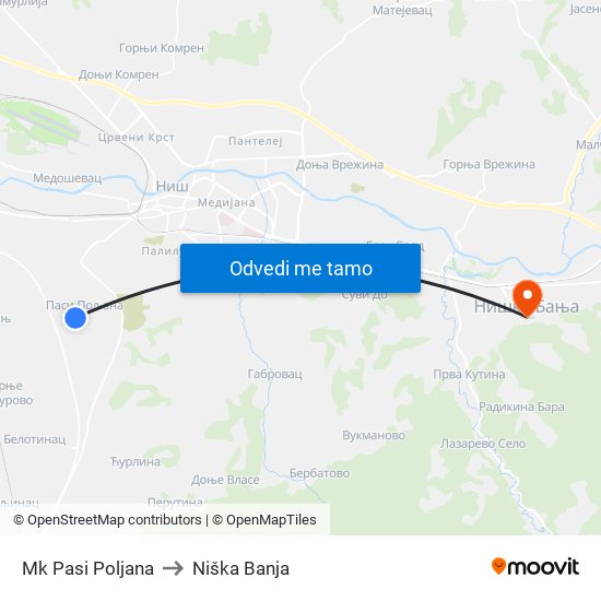 Mk Pasi Poljana to Niška Banja map