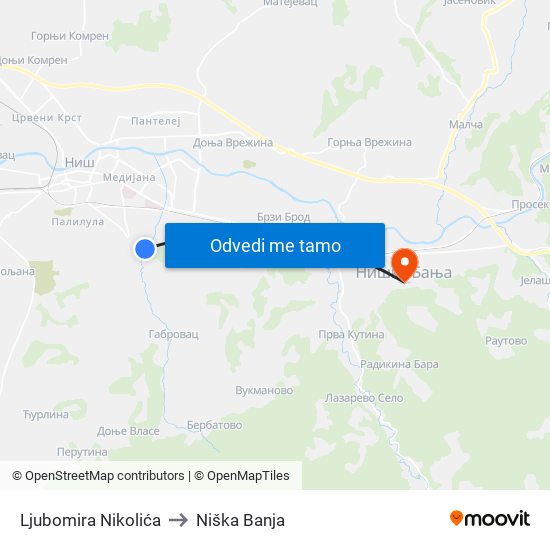 Ljubomira Nikolića to Niška Banja map