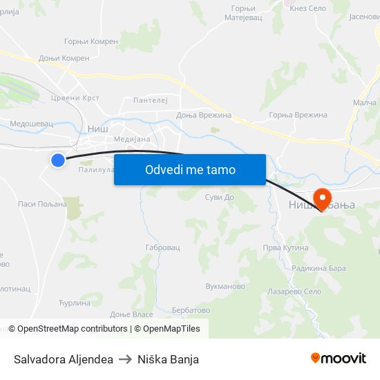 Salvadora Aljendea to Niška Banja map
