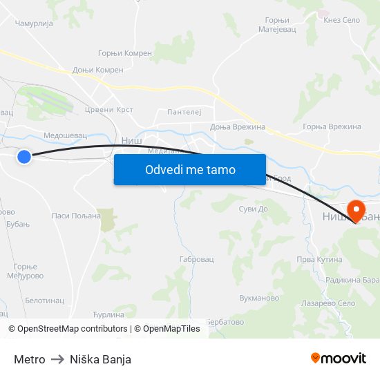 Metro to Niška Banja map