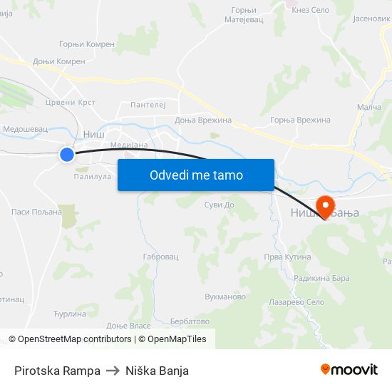 Pirotska Rampa to Niška Banja map