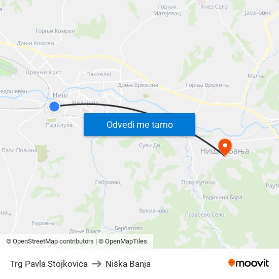 Trg Pavla Stojkovića to Niška Banja map