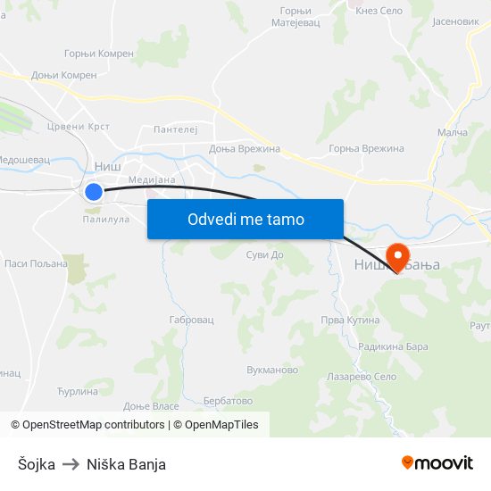 Šojka to Niška Banja map