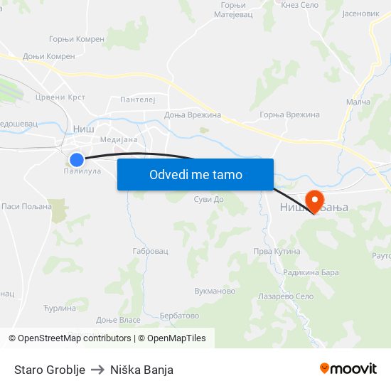 Staro Groblje to Niška Banja map