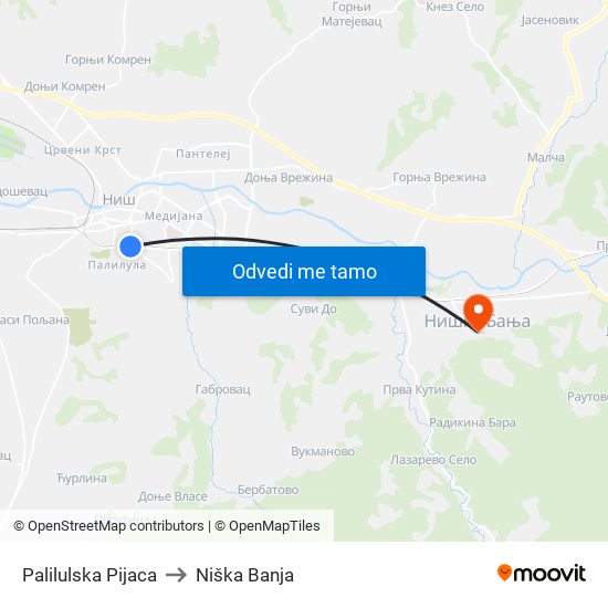 Palilulska Pijaca to Niška Banja map