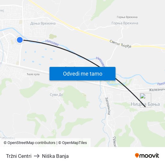 Tržni Centri to Niška Banja map