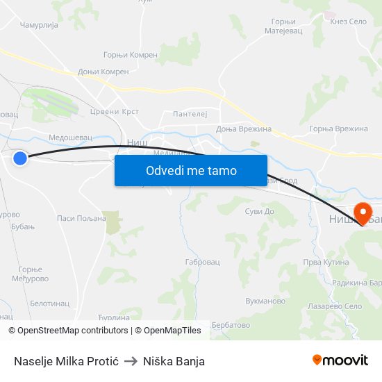 Naselje Milka Protić to Niška Banja map