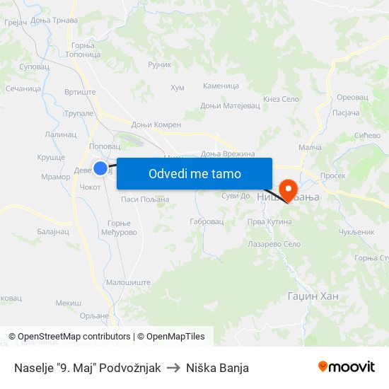 Naselje "9. Maj" Podvožnjak to Niška Banja map