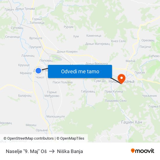 Naselje "9. Maj" Oš to Niška Banja map