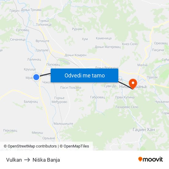 Vulkan to Niška Banja map