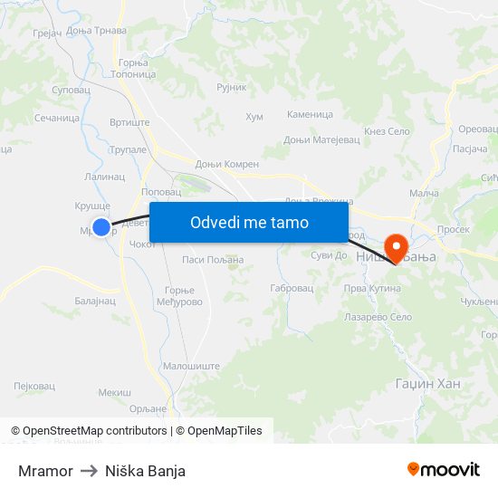 Mramor to Niška Banja map