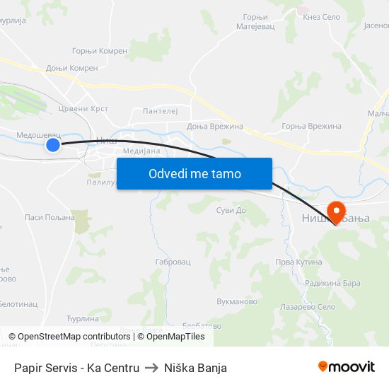 Papir Servis - Ka Centru to Niška Banja map