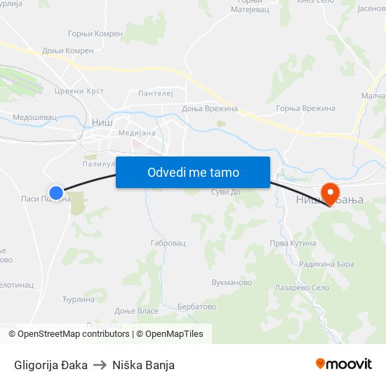 Gligorija Đaka to Niška Banja map