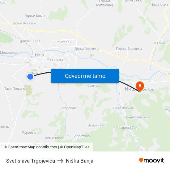 Svetislava Trgojevića to Niška Banja map