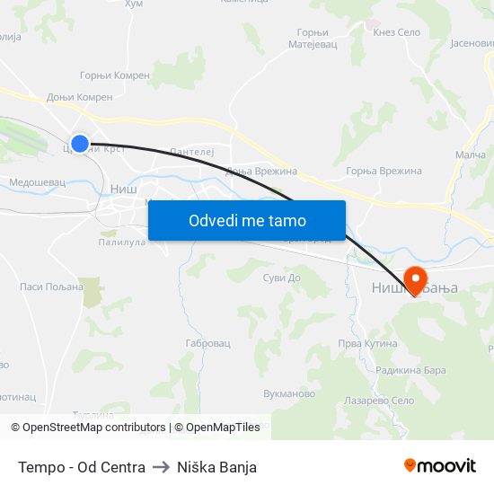 Tempo - Od Centra to Niška Banja map