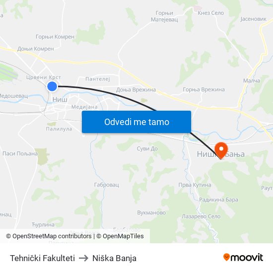 Tehnički Fakulteti to Niška Banja map