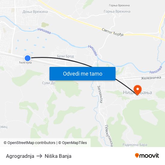 Agrogradnja to Niška Banja map