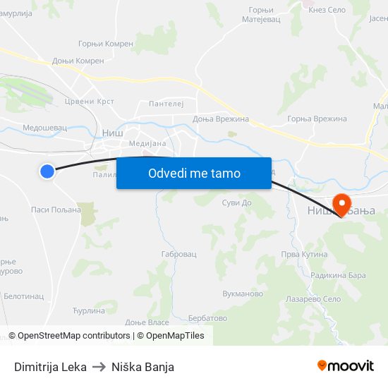 Dimitrija Leka to Niška Banja map